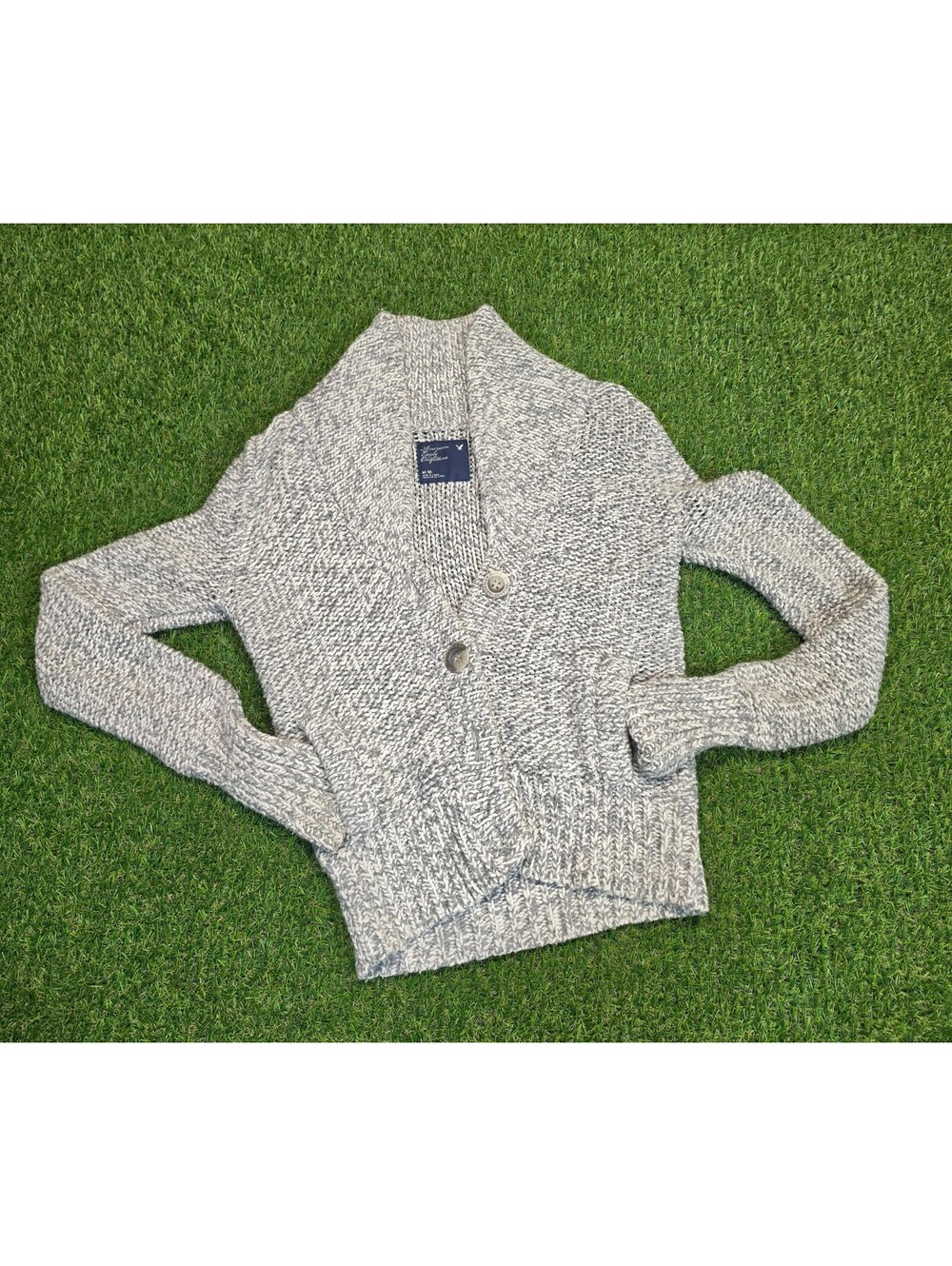 American Eagle Outfitters Women's Medium Gray Knit Button-Up